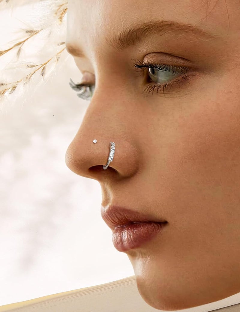 JeryWe Nose Rings for Women - 14K Gold Filled Hypoallergenic Surgical Steel Nose Ring Hoops CZ Lip Ring Screw L Shaped Studs Threadless Flat Back Stud Nose Piercings Jewelry for Women Men - Image 4